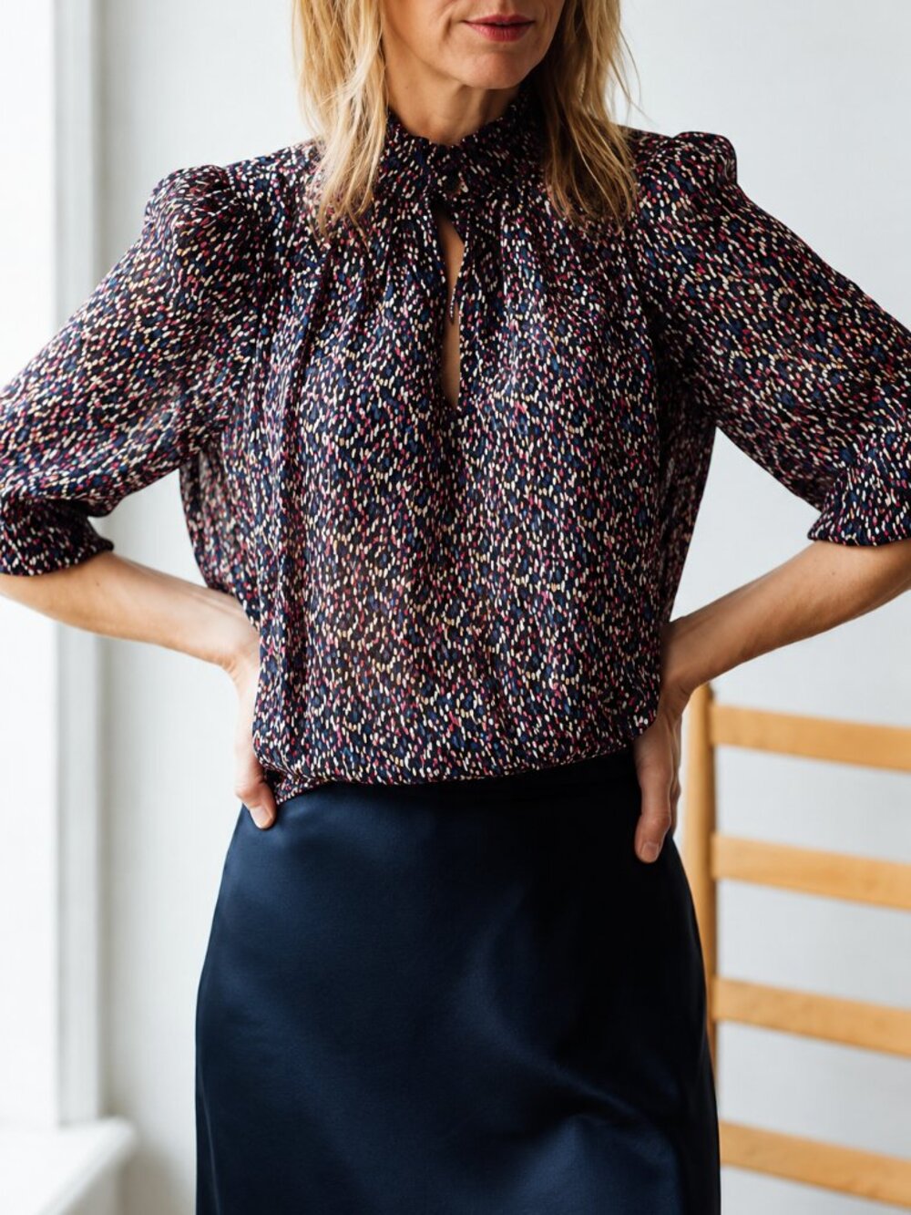 ba&sh Dalas Metallic Silk Blend Peasant Blouse Black Pleated Size S NWT - Picture 1 of 9